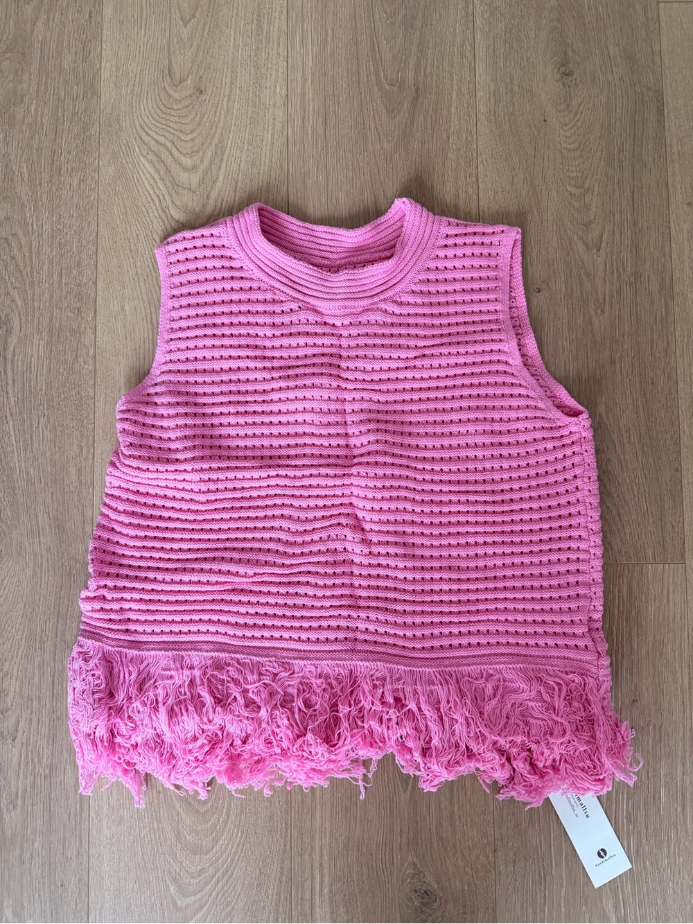 Women’s Pink Knit Fringe Tank Top